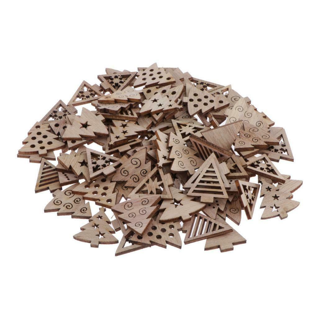 100 Pack Natural Wooden Embellishment Christmas Tree Wood Shapes Craft Pieces
