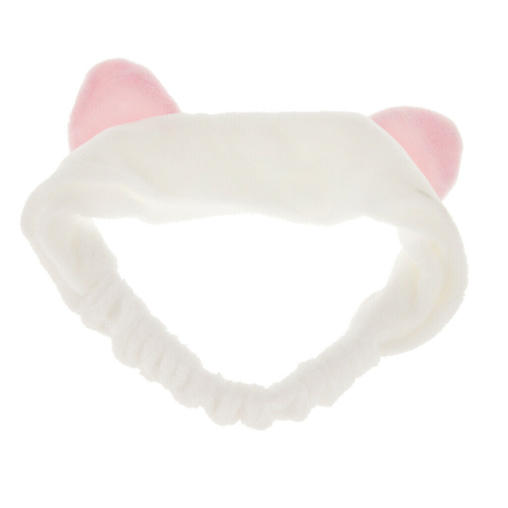 2x Cat Ear Hairband Elastic Hair Wrap Face Wash Shower Makeup Snood Headband