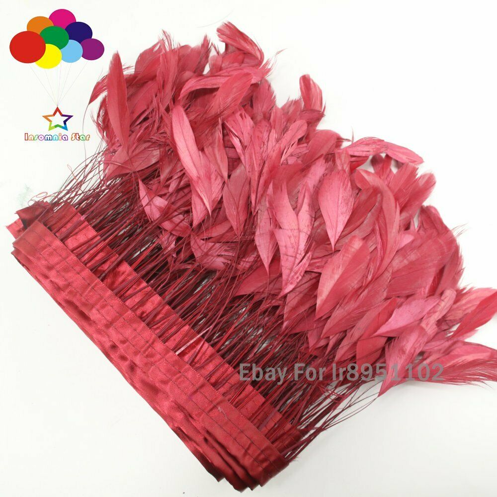 4-6Inch Factory 10 Meter Dyed wine red Stripped Rooster Coque Tail Feathers Trim