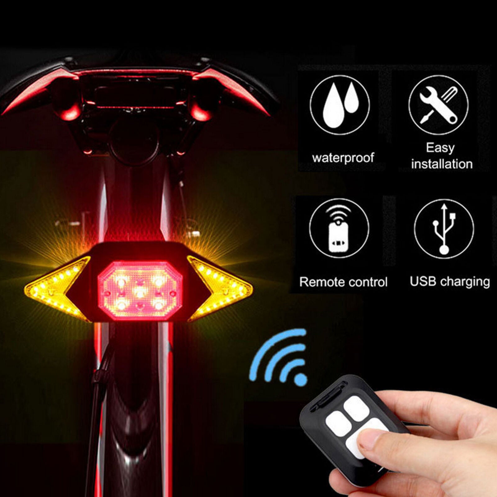 LED Bicycle USB Indicator Bike Rear Tail Turn Signal Light Wireless Remote