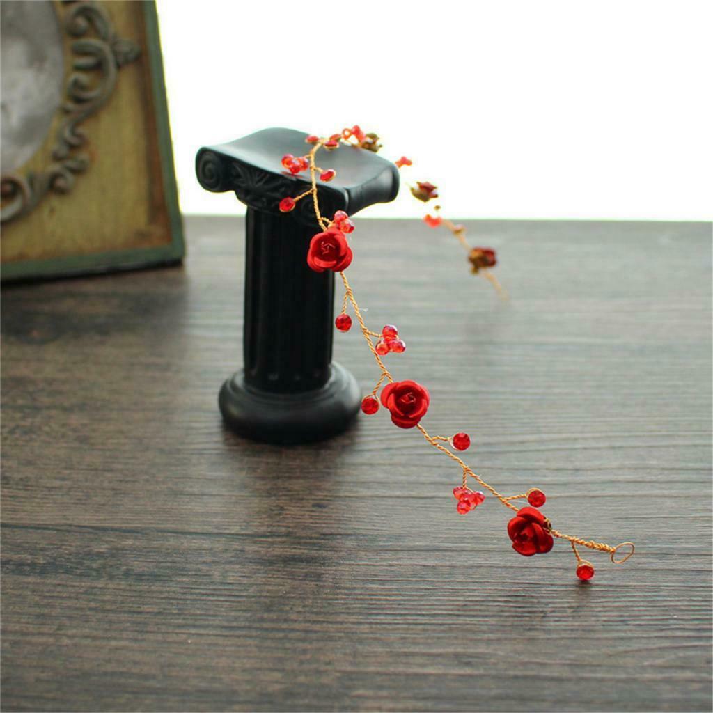 Bridal Beads Headband Fashion Red Rose Earrings Headdress Hair Accessory
