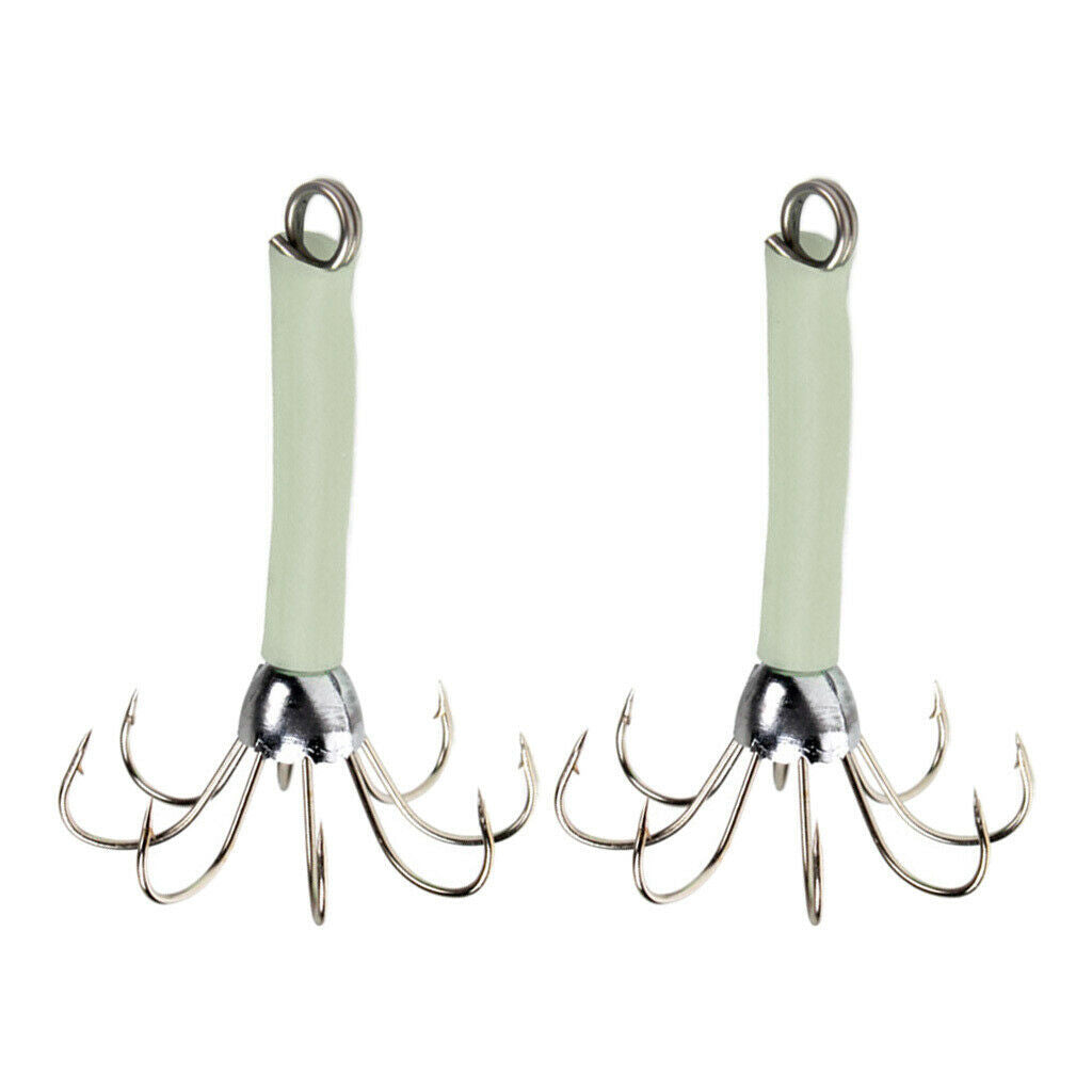 2X 2x Fishing Lures Squid Jigs Hooks with 8 Hook Design Umbrella-Shaped White