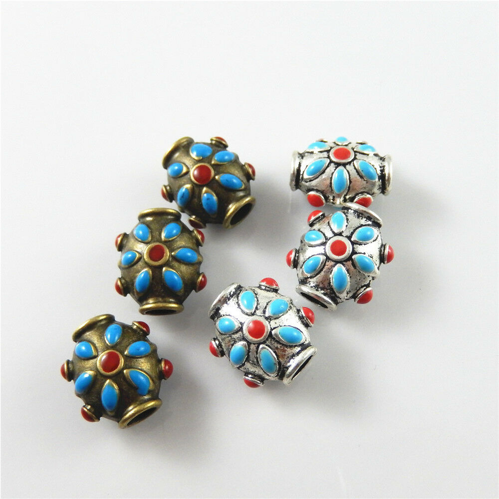 10 Mixed Enamel Alloy Flower Loose Spacer Bead Bracelet Pendant Craft 17*14*10mm
