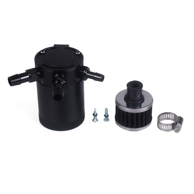 Racing Baffled Aluminum 3-port Oil Catch Can Tank Air-oil Separator Washable