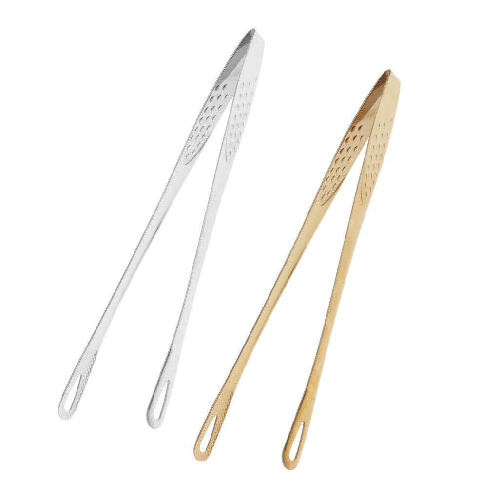 2Pcs Stainless BBQ Barbecue Cooking Grill Tongs 9.5inch Utensil Healthy