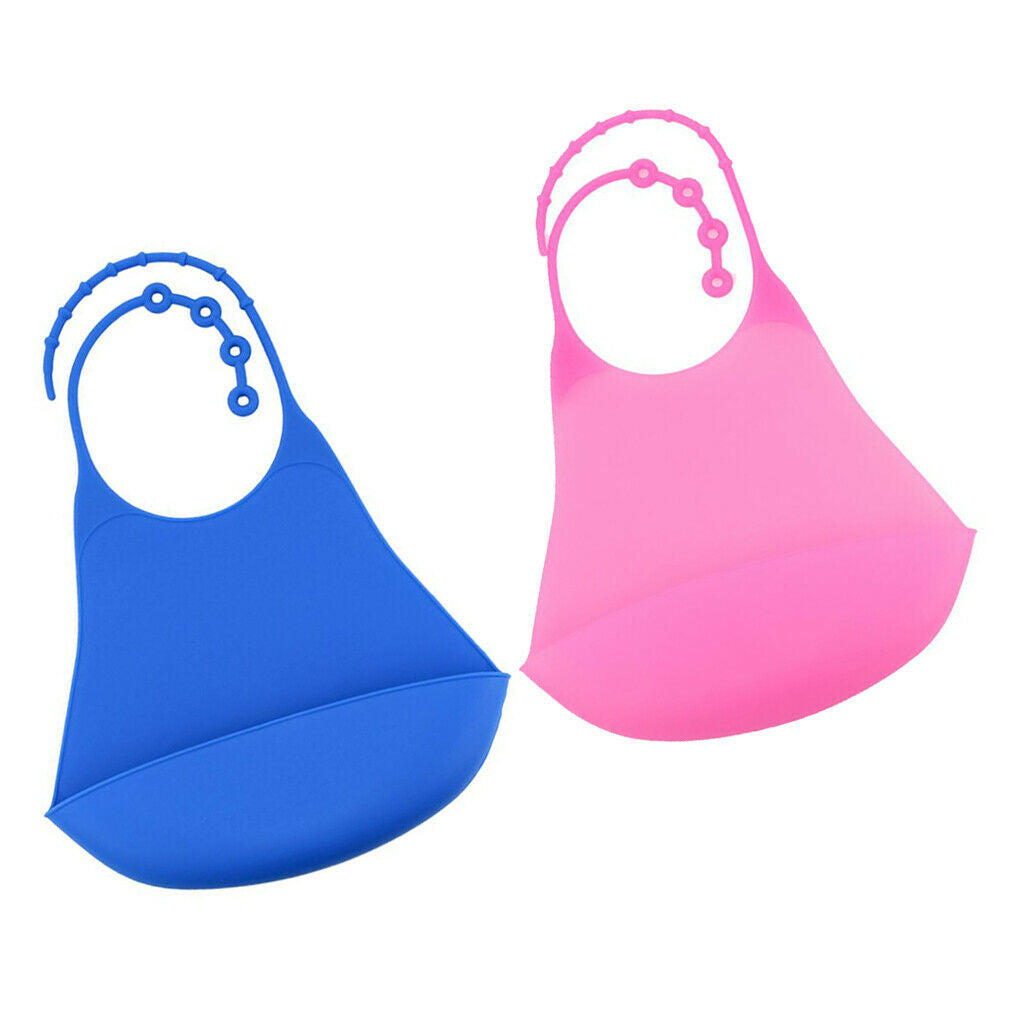 2 Packs Silicone Bib Reusable Washable Clothing Protector Pink+Dark Blue