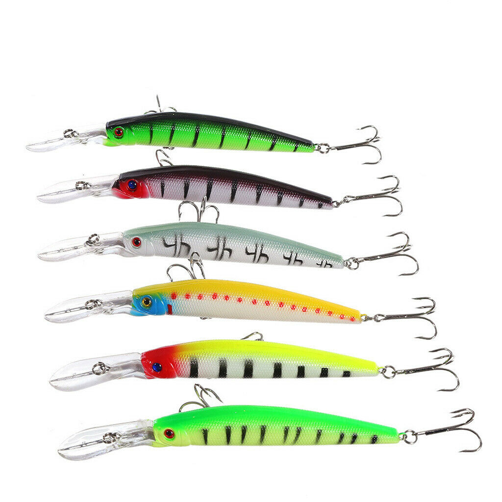 Set Of 6 Multicolor ABS Plastic Hard Fishing Lures Baits Crankbait -1185