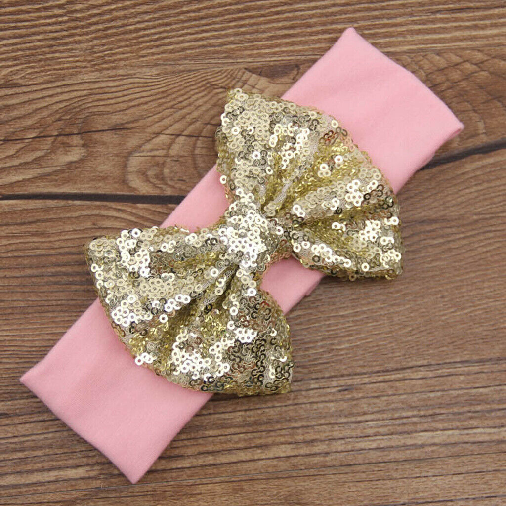 Baby Girls Hair Band Sequined Bow Headband Turban Knot Hair Accessory Pink