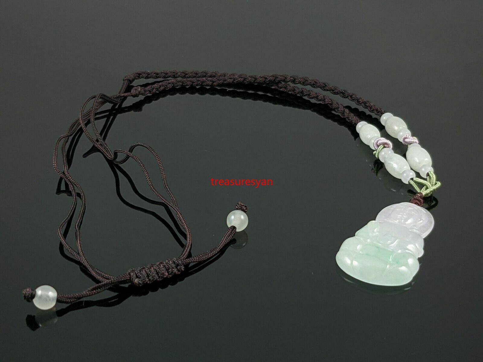 Natural Burmese Green Jadeite Jade Guan Yin Pendant with Woven Necklace