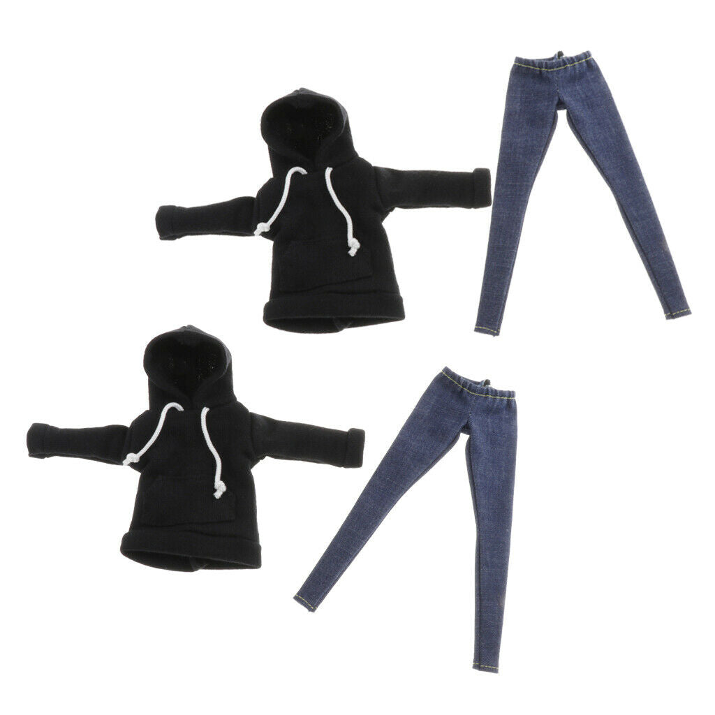 2 Packs BJD Costume Hoodie & Jeans Pants for 1/6 SD Dress Up Accessory