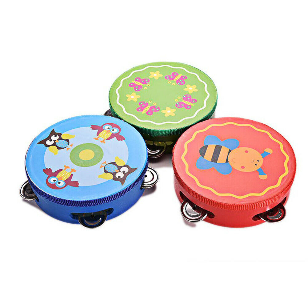 6inch Hand Held Tambourine Drum Colorful Wooden Percussion Kids Baby Musical   @