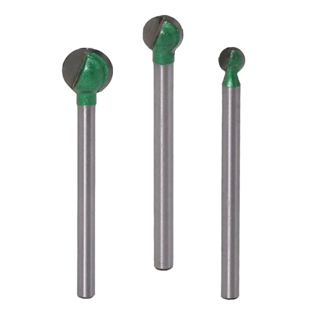 Set of 3 Woodworking Ball Cutter Router Bits  Carving - 3mm Shank