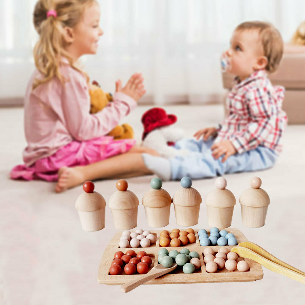 Kids Clip Beads Rainbow Cup Multicolor Wooden Educational Toys for Kids
