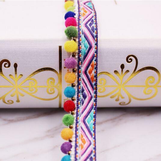 2 Yards Jacquard webbing Beaded hair ball belly dance DIY clothes accessories