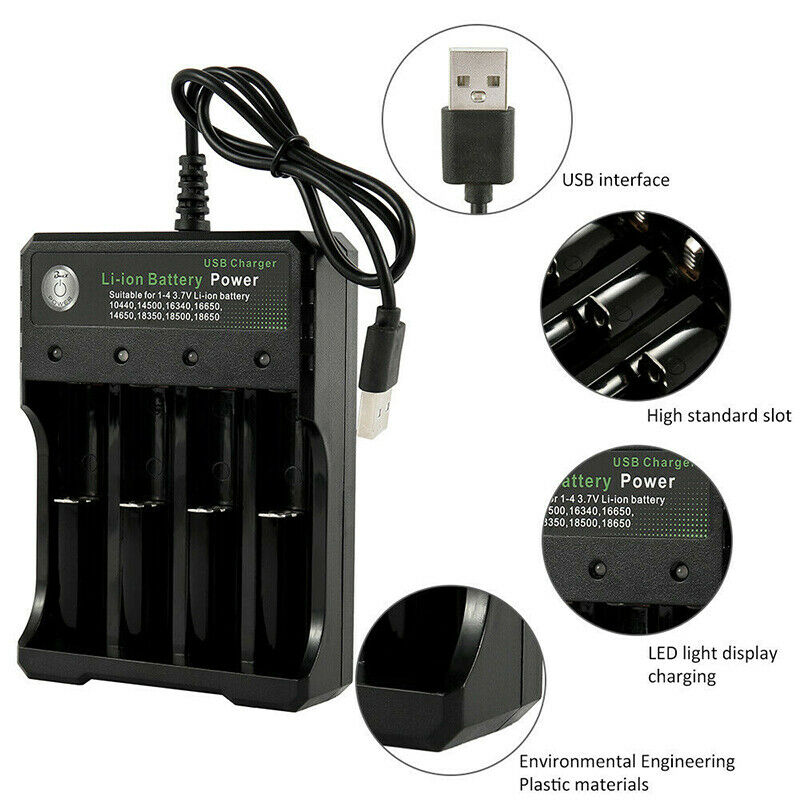 4 Slots 3.7V Rechargable Intelligent USB Charger Black For 18350 Li-ion Battery