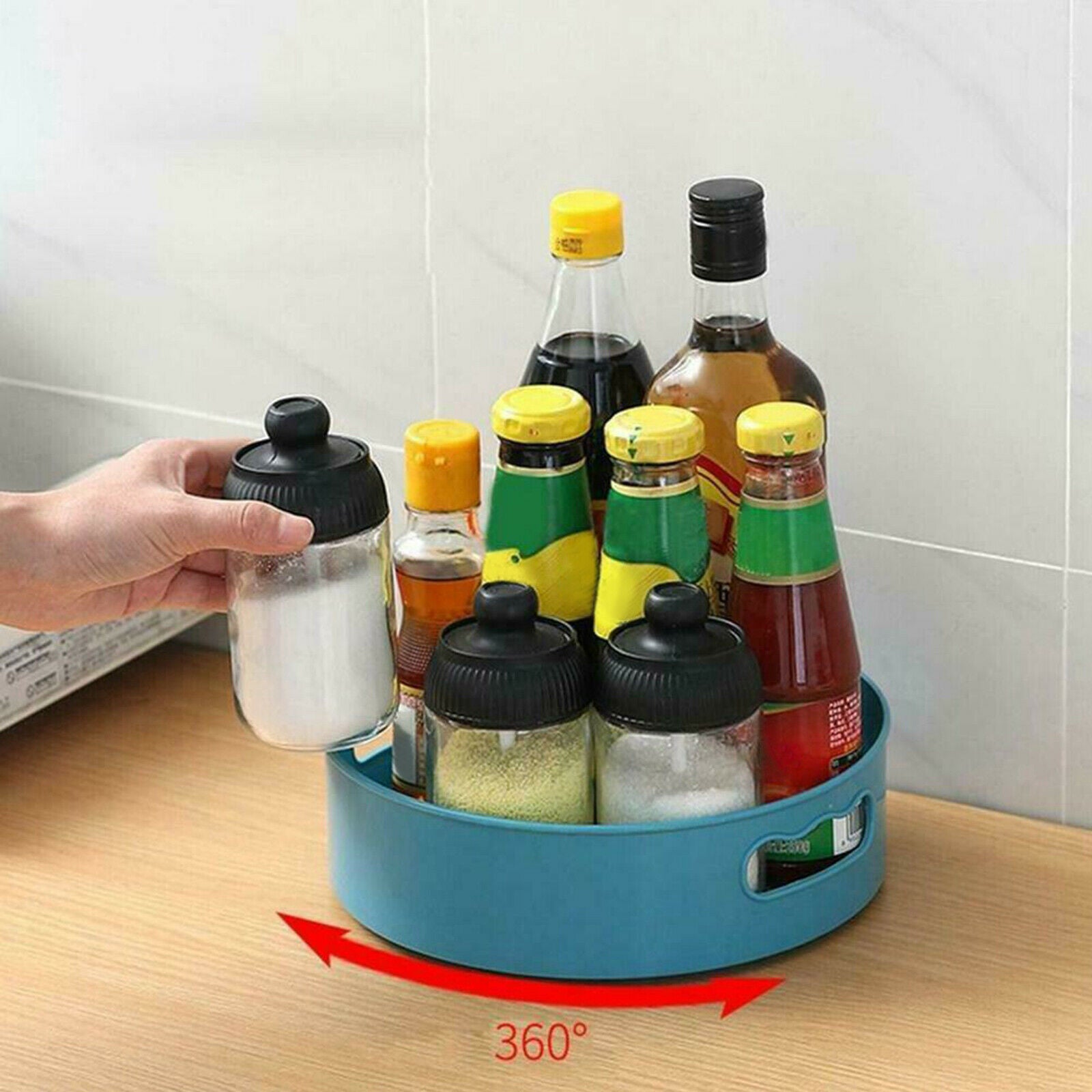 Rotating Condiment Jar Storage Tray Table Top Bathroom Cosmetic Holder Rack