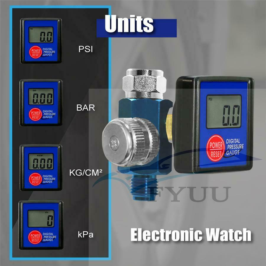 Spray Gun Digital Paint Air Pressure Regulator Gauge Water Trap Filter Tool 1/4"