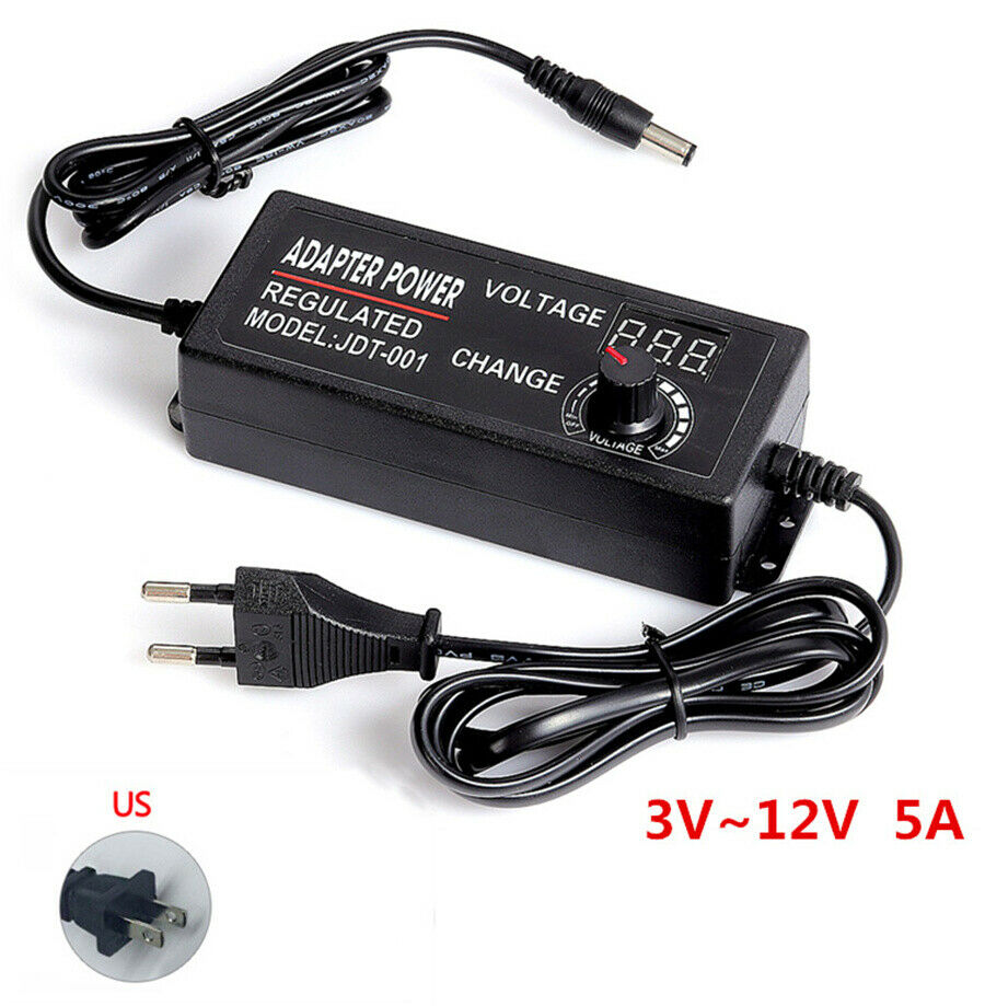 Adjustable Voltage 3V to 12V 5A AC DC Switch Power Supply Adapter w/ LED Display