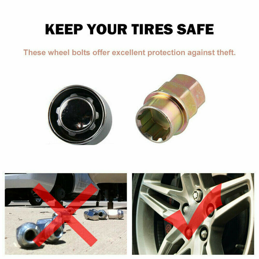 M12x1.5 Wheel Lock Lug Wheel Nuts 4 Anti Theft Locking Nuts+1 Key Set Parts