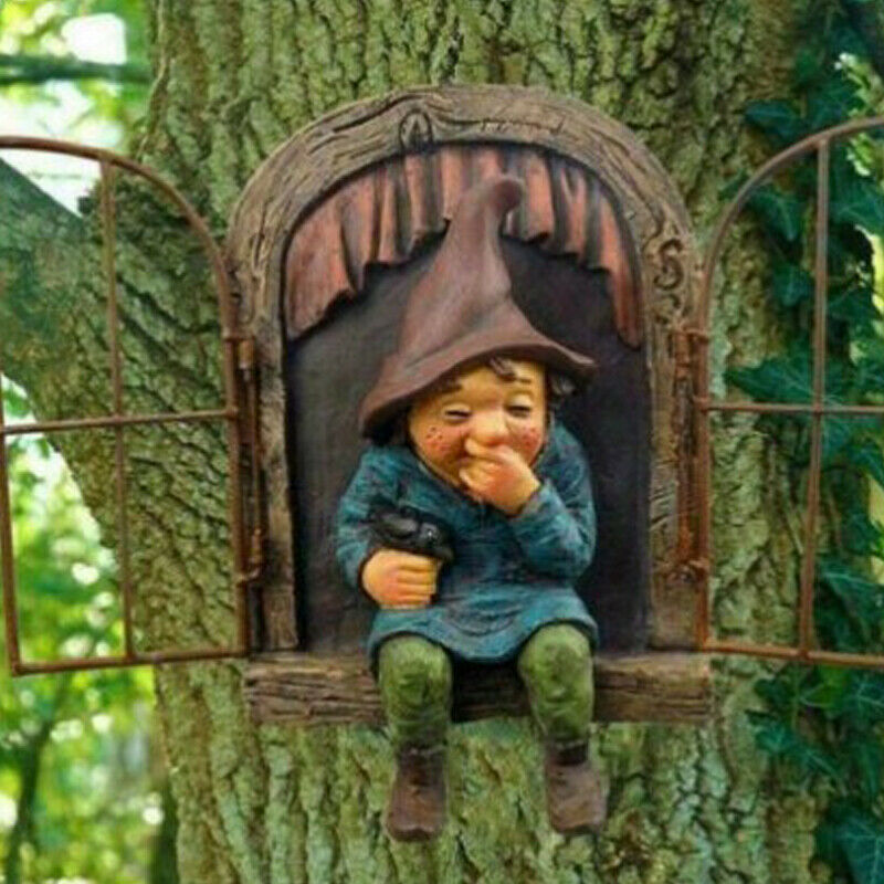 Naughty Garden Gnome Statue Elf Out The Door Tree Hugger HOT Home Decor L/P