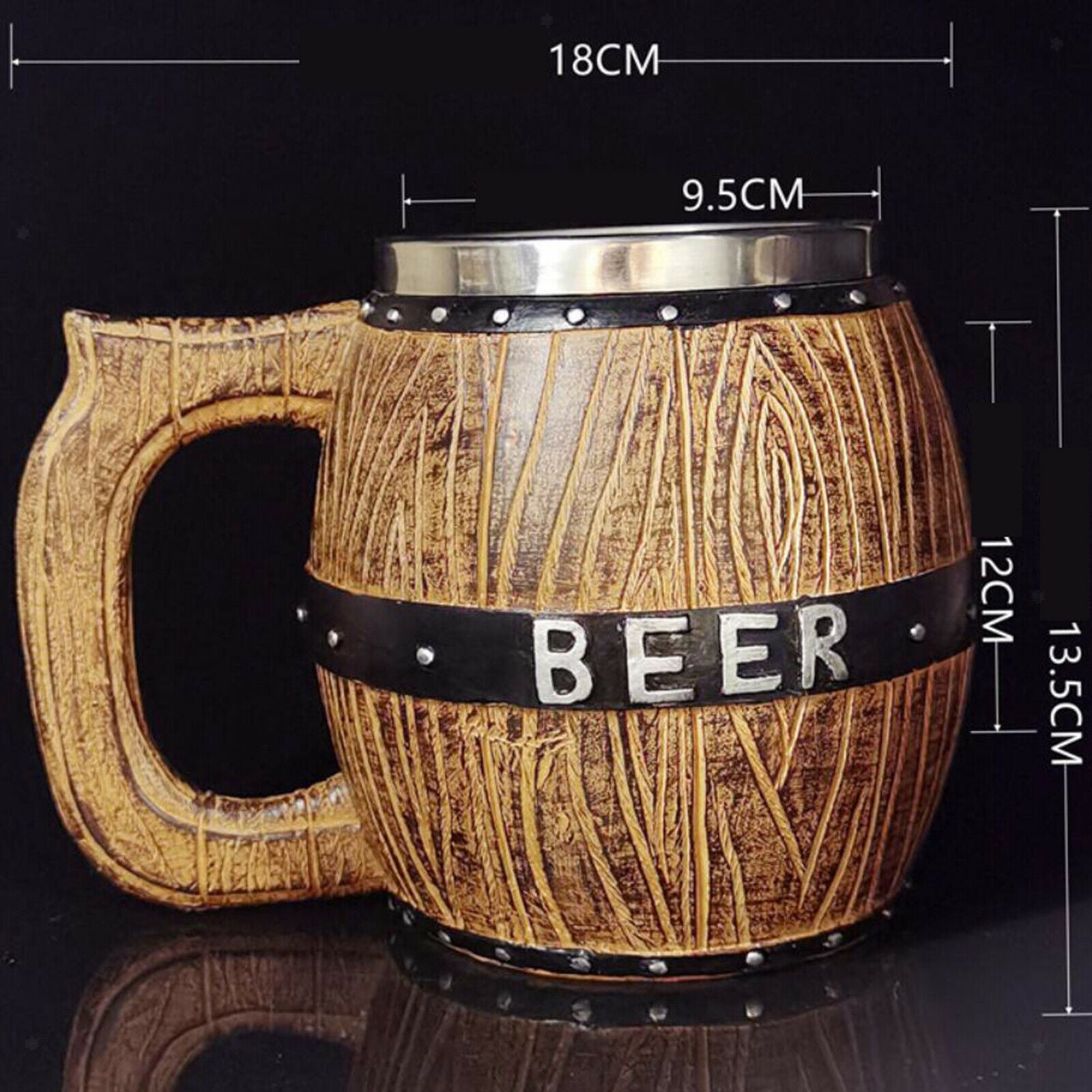 3X 580ml Wooden Barrel Beer Mug Bucket Shaped Drinkware Cocktail Mug