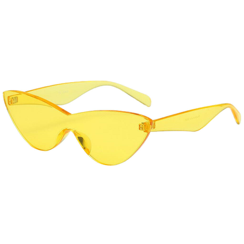 Women Retro Transparent Cat Eye Sunglasses Rimless Eyewear Candy Colored Yellow