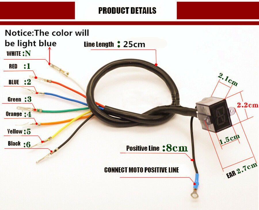 6 Speed N-6 Motorcycle Refit LED Digital Gear Shift Lever Display/Sensors 12V