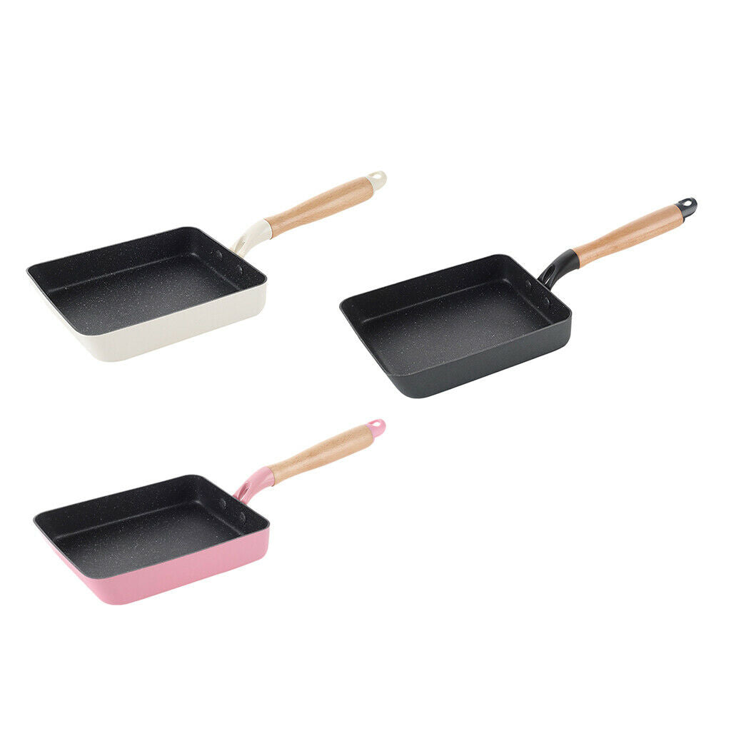 Non-Stick Pan Omelet Breakfast Cookware with Wooden Handle 7"x5" Pink
