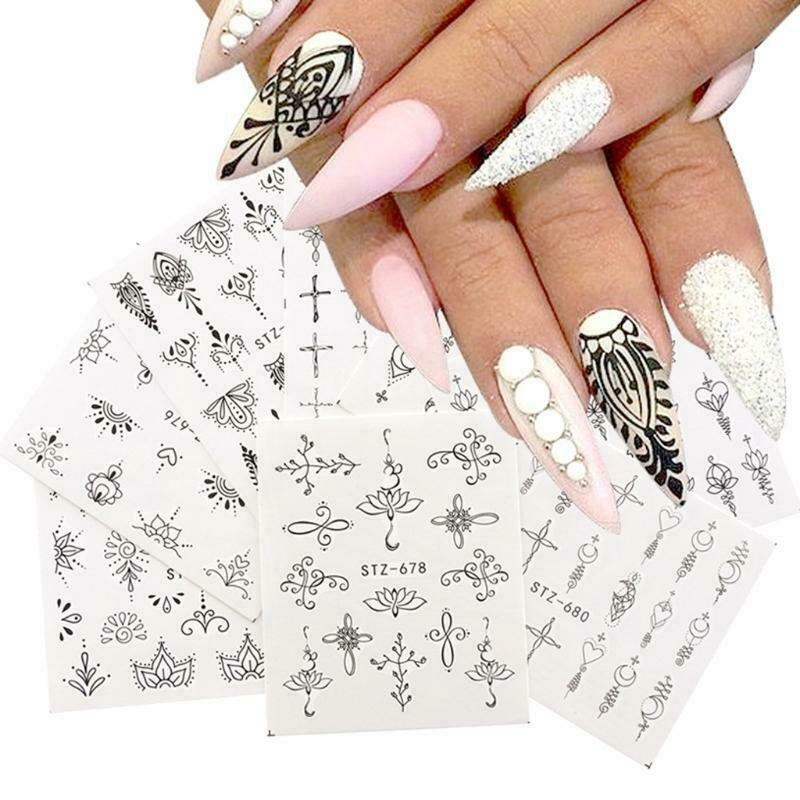 Nail Art Stickers Water Transfer DIY Nail Decals Butterfly Flowers Feathers