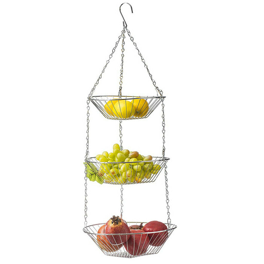 3 Tier Modern Adjustable Detachable Hanging Fruit Basket Stand Storage