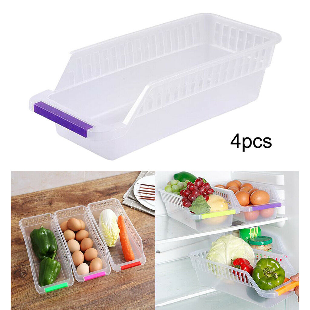 4x Clear Plastic Stackable Kitchen Fridge Drawer Basket Organizer for Yogurt