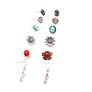 6 Pairs Women Lady Retro Crystal Rhinestone Flower Leaf Ear Stud Earrings