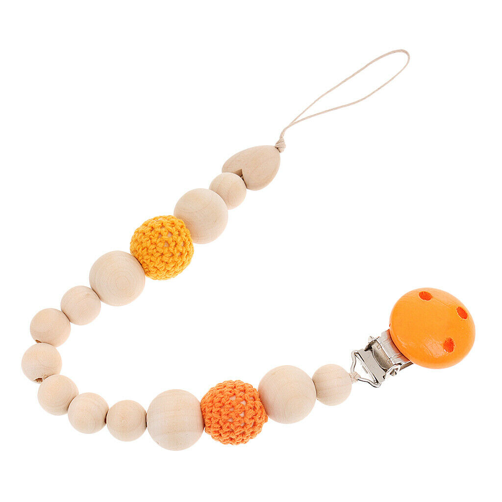 Baby Teether Beads Pacifier Chain Crocheted Wooden Beads -3