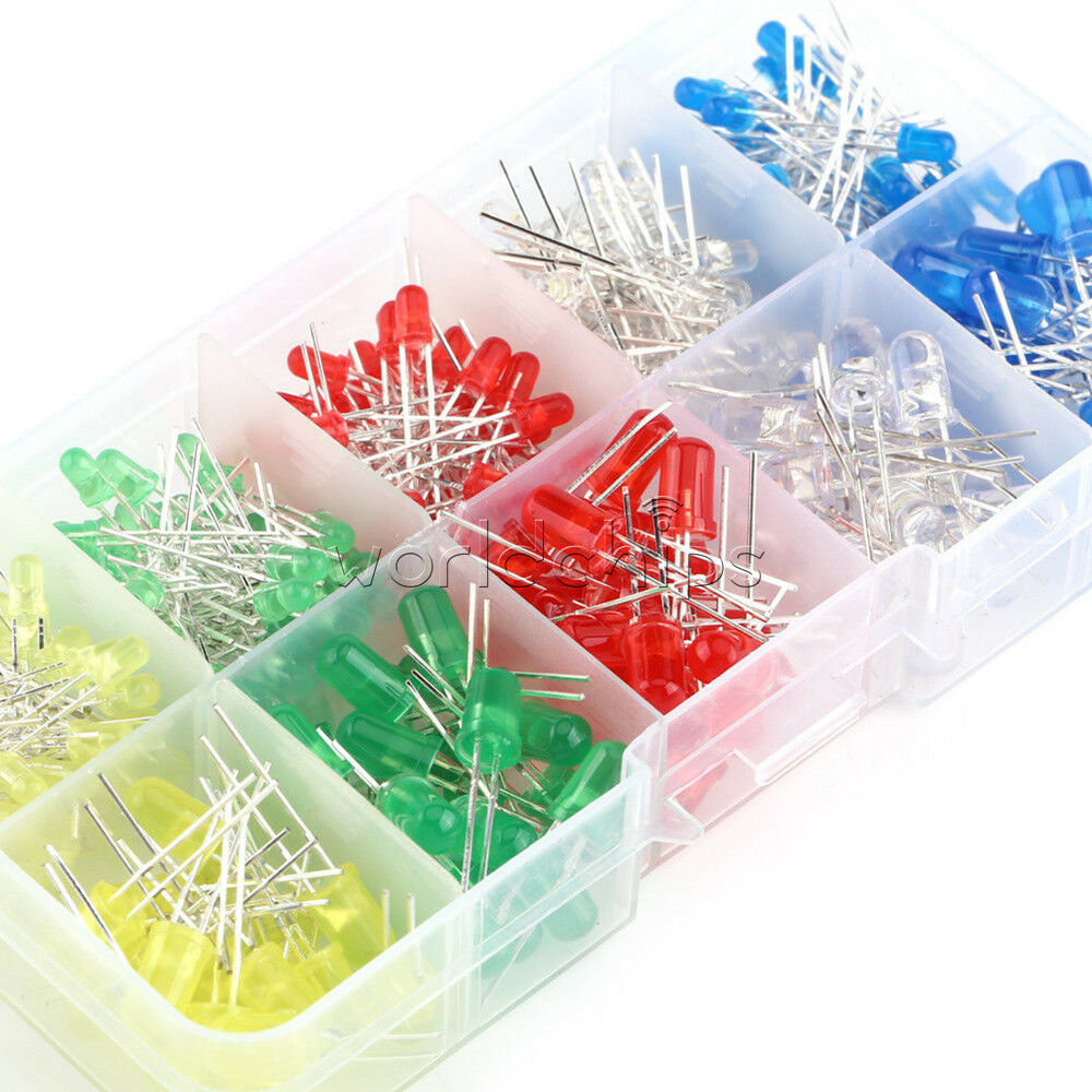 300PCS White Yellow Red Blue Green 3mm Round LED Light Assortment Diodes Kit
