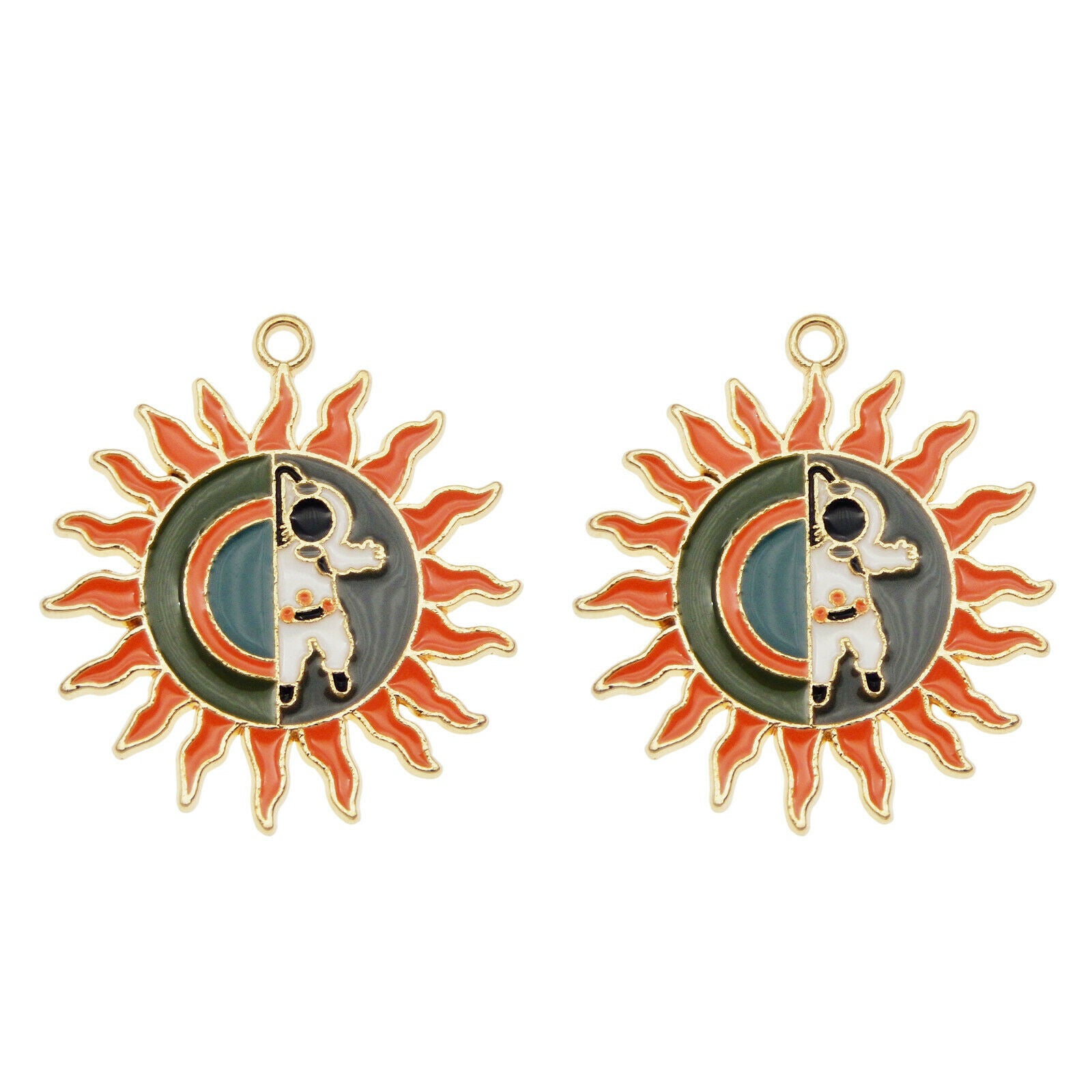 6PCS Enamel Colorful 33x30mm Spacer Astronaut Sun Charms Pendant Jewelry Making
