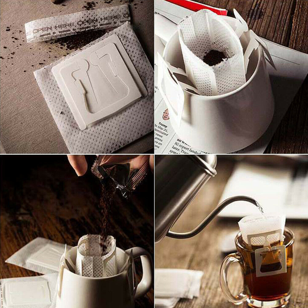 50pcs Drip Coffee Filter Bag Portable Hanging Ear Coffee Tea Filters Paper @