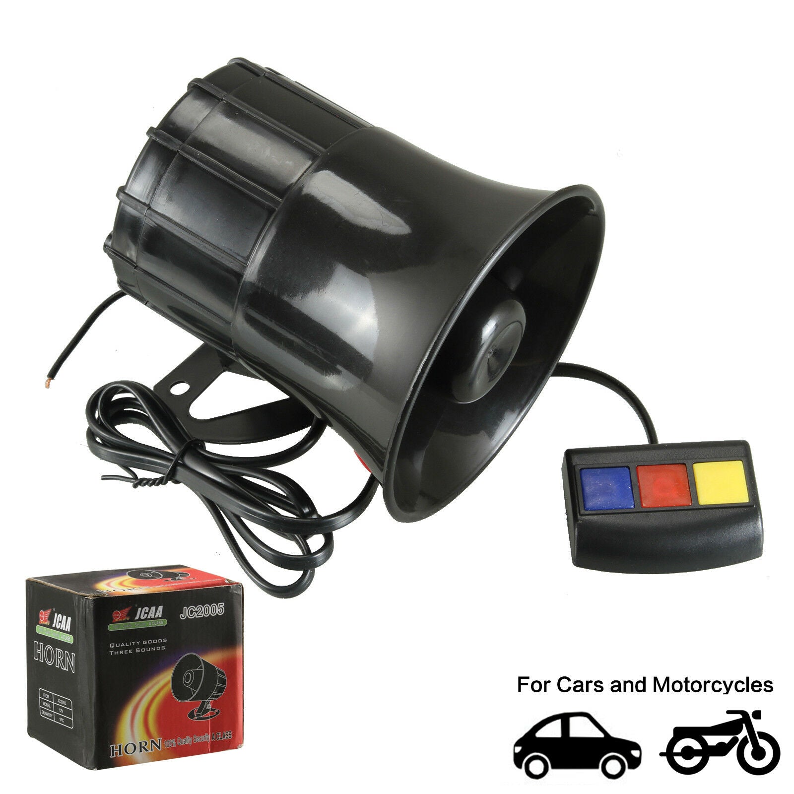 Very Loud 12V/30W Moto Car Van Siren Horn Alarm PA System 3 Different Sound Tone