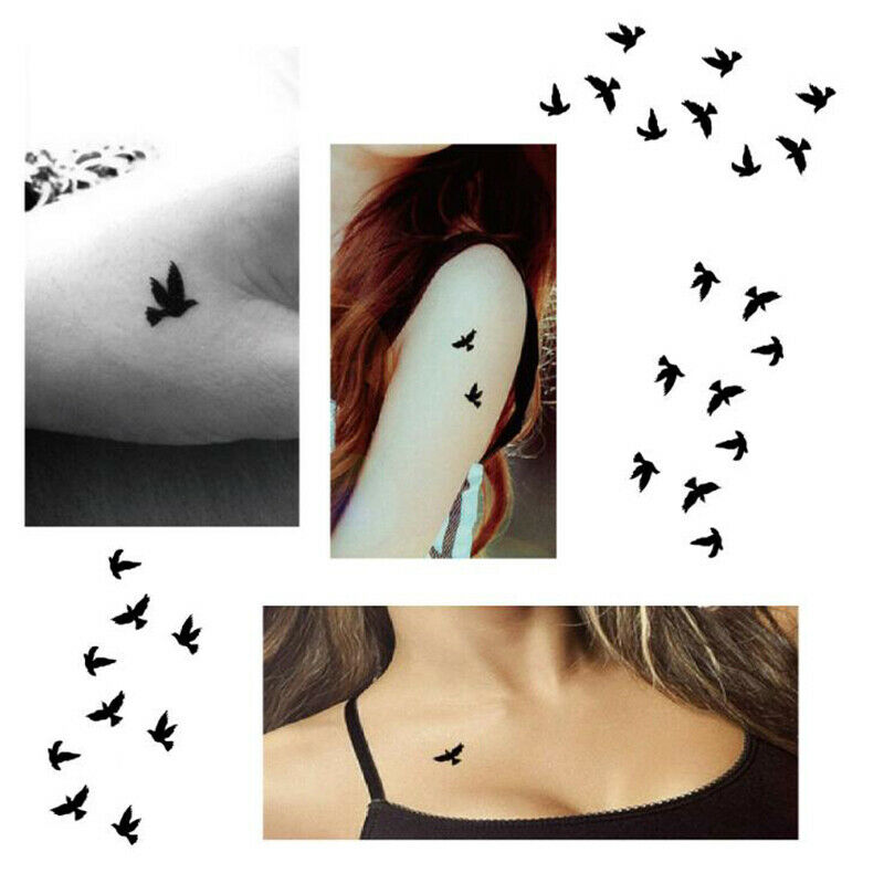 10Pcs/Set Unisex Waterproof Black Bird Shape Disposable Temporary Tattoo StiFCA