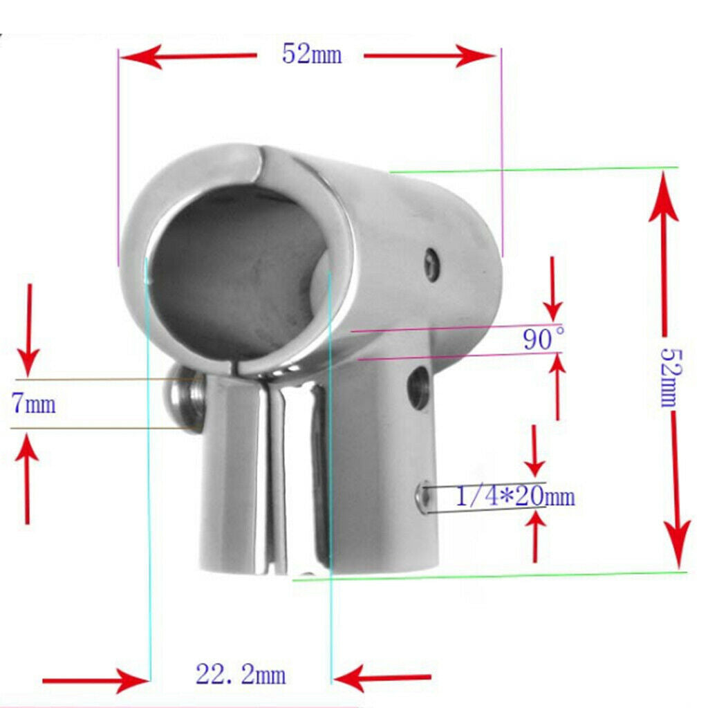 Boat Handrail Fitting 90 Degree Tee 3 Way 22mm 0.87 inch - Stainless Steel