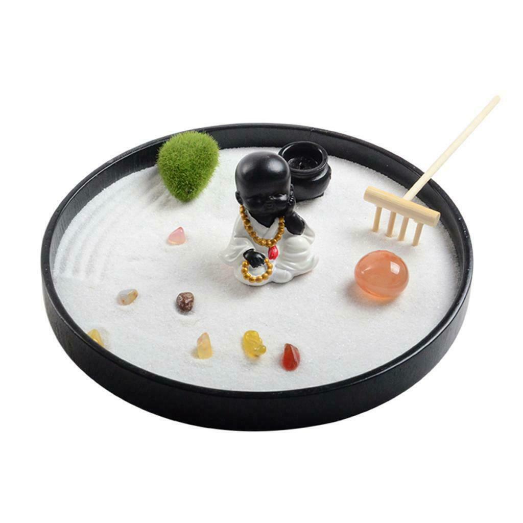 Round Mini Zen Garden Hanging Ornaments Desk Meditation Sandbox Dia 8.2"