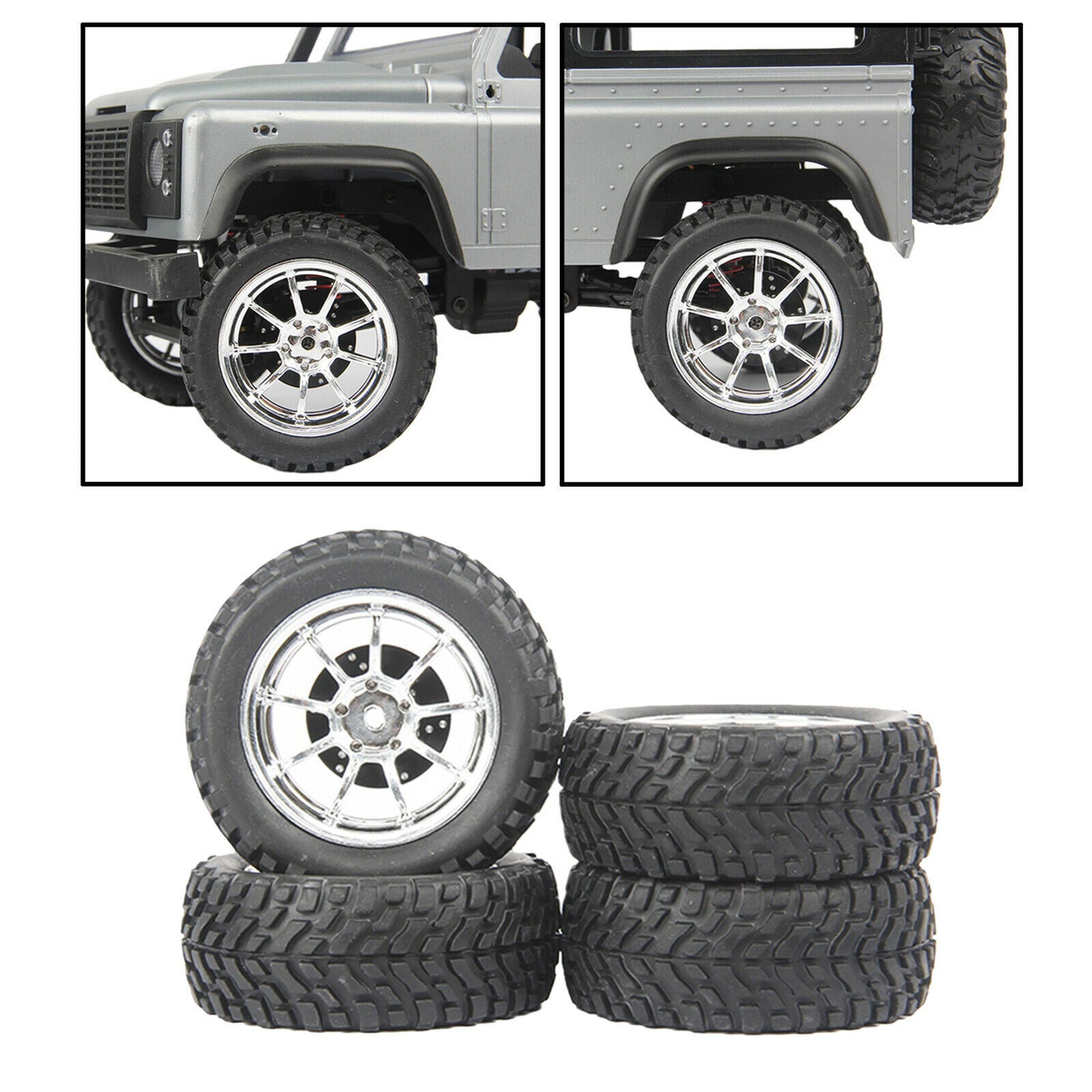 4pcs Rubber Tyres with Wheel Rims for WPL B14 B24 C14 C34 1/16 RC Crawlers