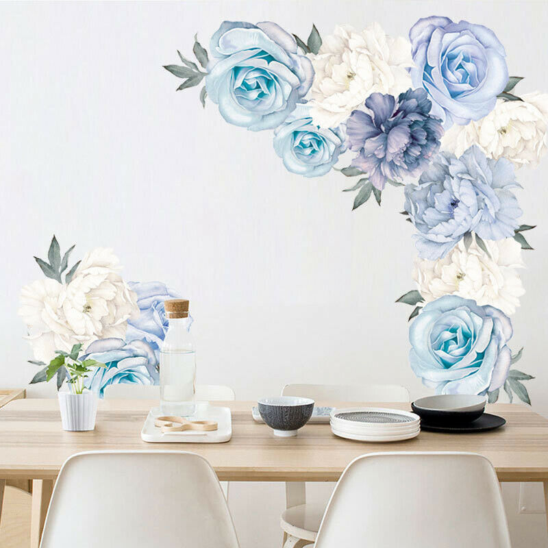 Blue Peony Rose Flowers Wall Stickers for Kids Room Living Room Home Dec.l8