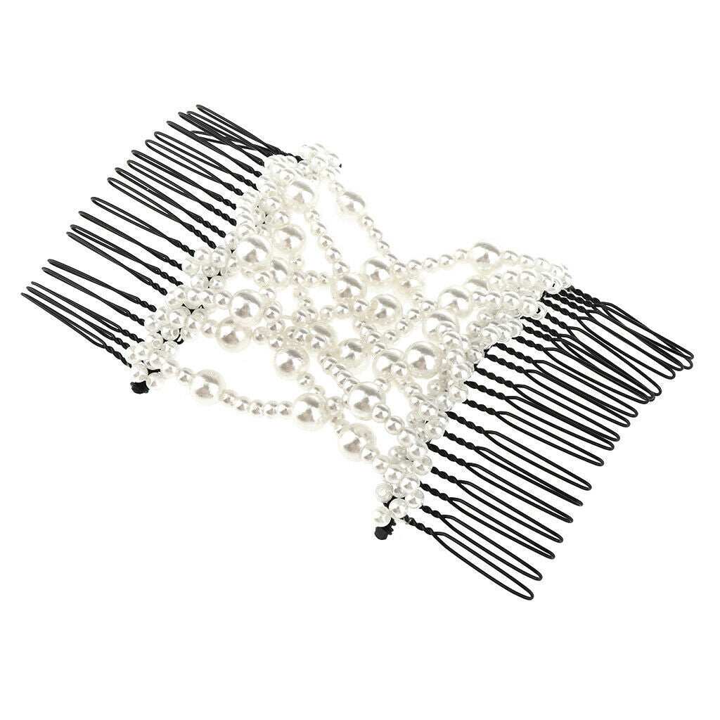 Lovoski Hair Beauty Decoration Comb Stretchy Pearls Hairpin Bow Double Combs