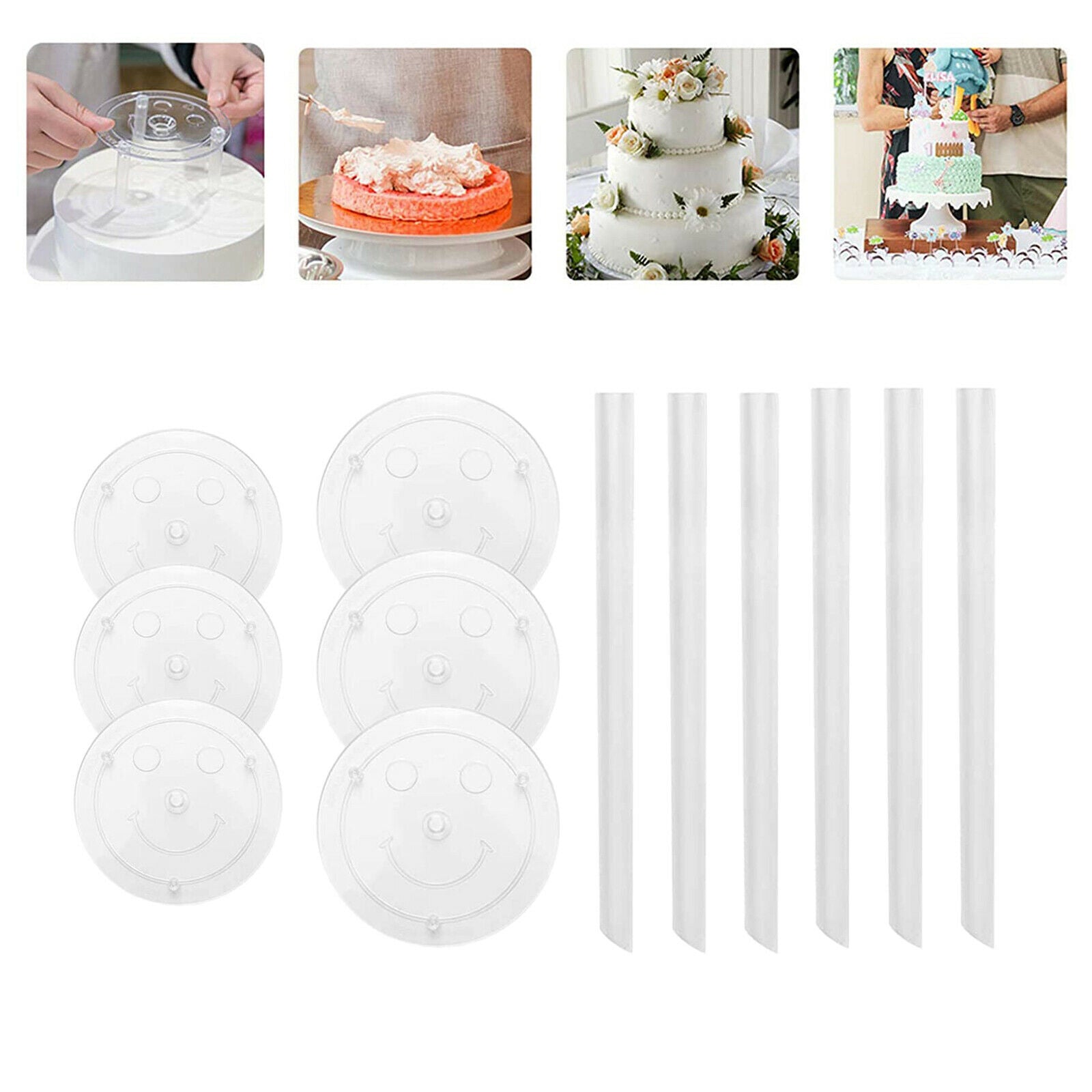 2 Set Multi-Layer Cake Support Set with 4 Board Round White for Tier Cake