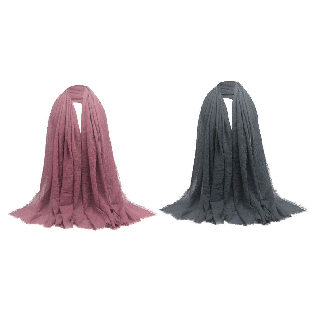 2x Women Cozy Long Scarf Solid Pleated Hijab Jewish Turban Head Scarf Wrap