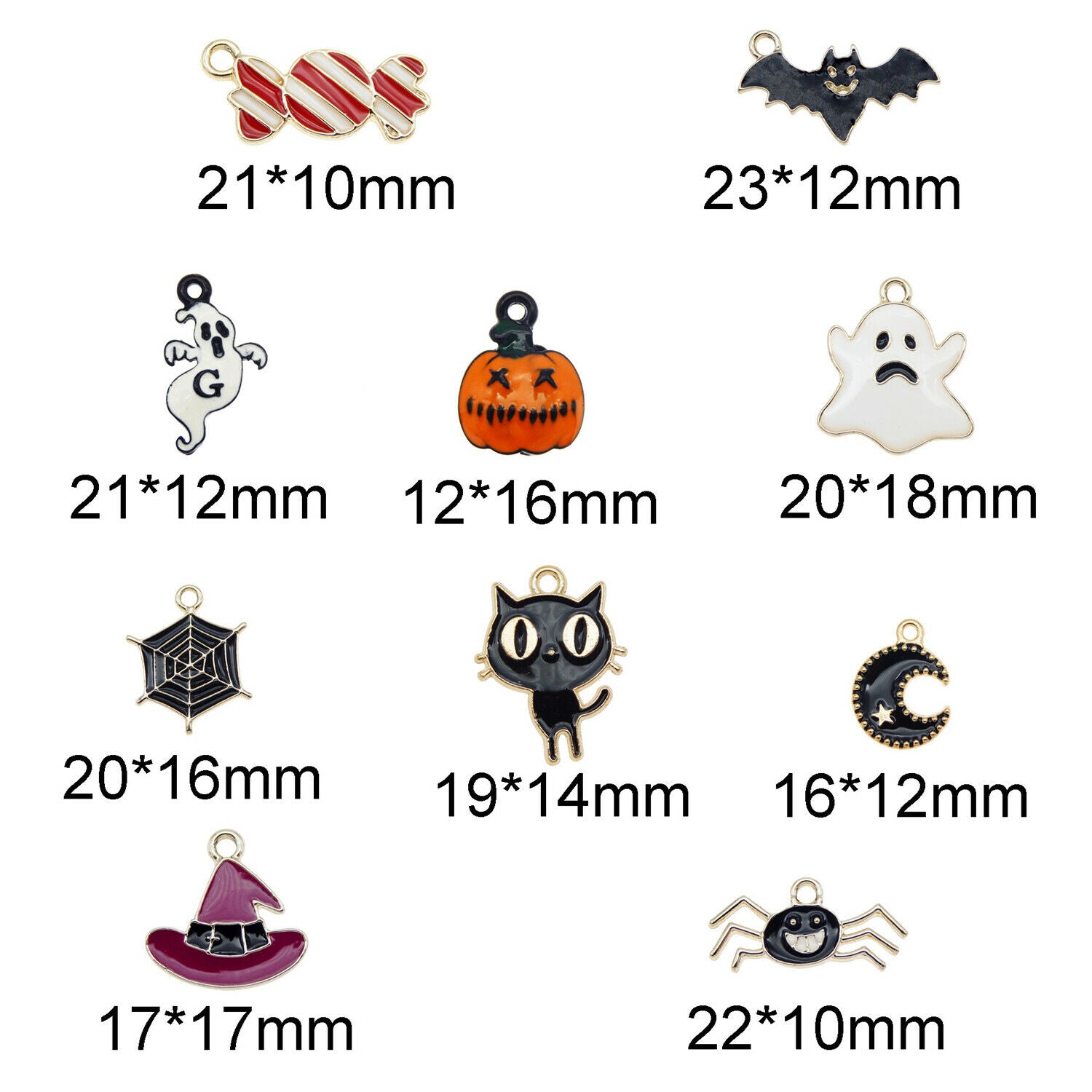 10 pairs Multi-style Halloween Series Enamel Charms Assorted Pendant Findings