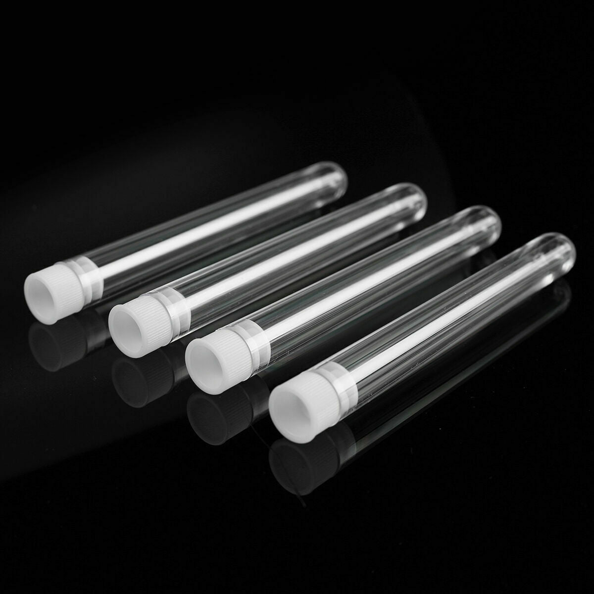 50Pcs Transparent Clear Plastic Test Tubes Vials 100mm x 12mm With Push Caps Ki