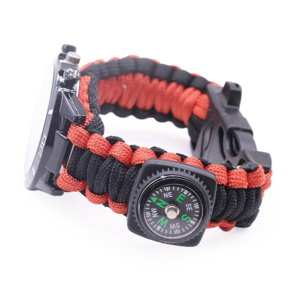 Survival Watch Bracelet Paracord Compass Flint Fire Starter Whistle Outdoor RK B