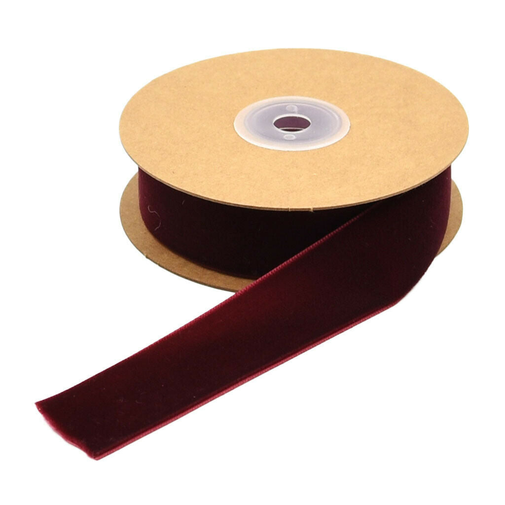 Burgundy 25mm/1'' 5 Yards Velvet Ribbon Roll for Crafts Headband Clips Bows