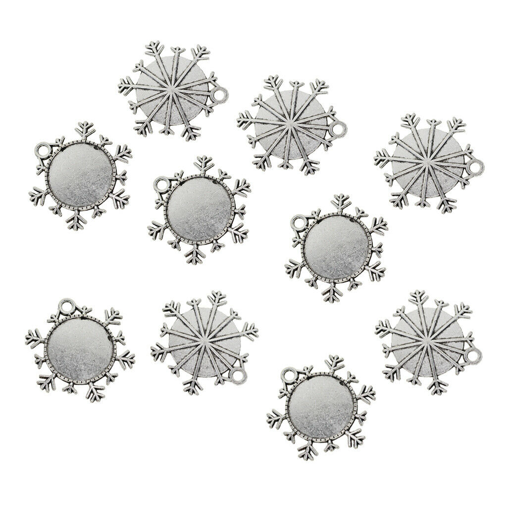 10Pcs 25mm Snowflake Pendant Tray Cameo Glass Cabochon Setting Blanks Bezels
